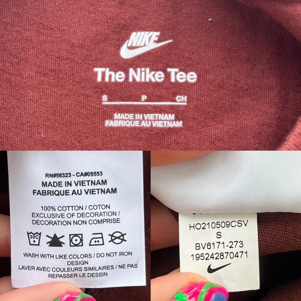 Nike Women's Sm Brown White Graphic Logo Long Sleeve T-Shirt The Nike Tee Sporty